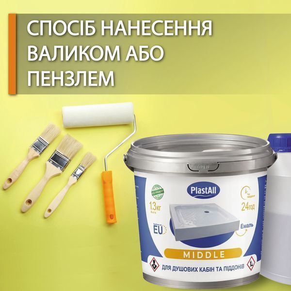 Эмаль Plastall Middle для реставрации душевых кабин, поддонов и ванн 1300г Белая 3159397464 фото