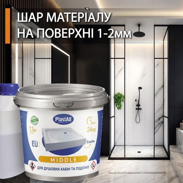 Эмаль Plastall Middle для реставрации душевых кабин, поддонов и ванн 1300г Белая 3159397464 фото